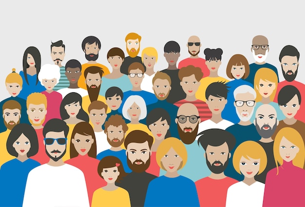 Folla di persone Un grande gruppo di persone diverse Vector