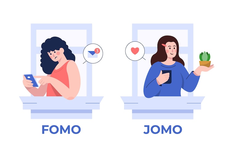 Vettore fomo vs jomo concept 