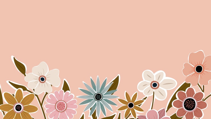 Vettore fondale orizzontale decorato con fiori che sbocciano e bordo di foglie. vettore del fondo della natura di arte astratta. cornice di piante alla moda. giardino floreale. motivo floreale botanico per banner di vendita estiva