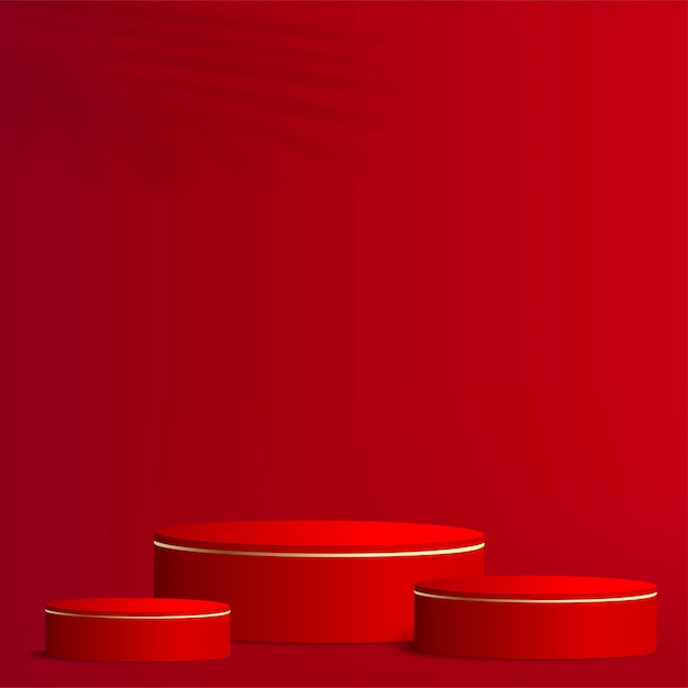 Fondo astratto con i podi geometrici 3d di colore rosso per il nuovo anno. Illustrazione vettoriale
