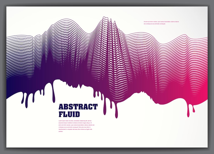 Vettore fondo astratto ondulato del flusso del fluido di vettore. 3d colorato gradiente di movimento art. trama foderata, superficie dinamica, linee curve, forma del flusso.