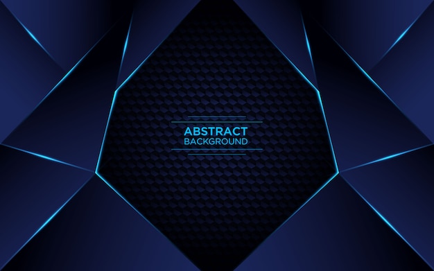 Fondo blu scuro geometrico astratto con luce blu scintillante