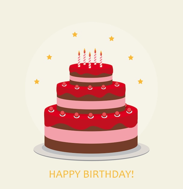 Fondo del manifesto di buon compleanno con la torta. illustrazione vettoriale