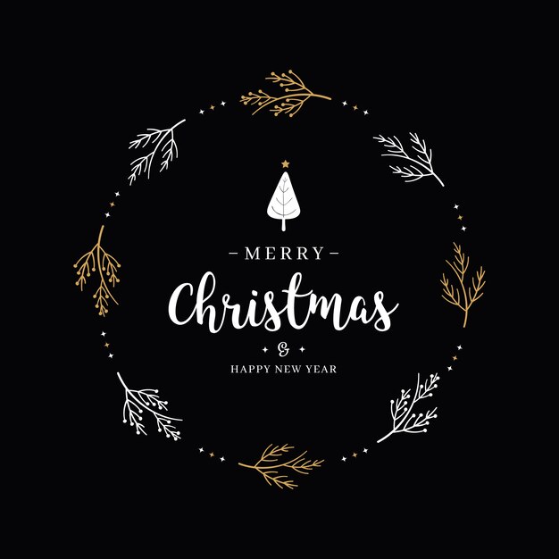 Fondo del nero del cerchio del ramo del testo di saluto di Buon Natale