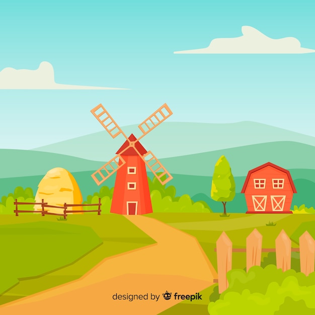 Fondo del paesaggio dell&#39;azienda agricola di stile del fumetto