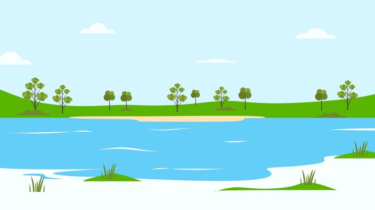 Vettore fondo del paesaggio della natura di vettore piatto del lago