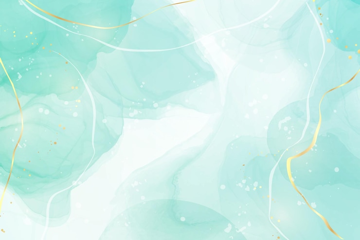 Vettore fondo dell'acquerello di marmo liquido pastello ciano menta con linee dorate e macchie di pennello. effetto disegno con inchiostro ad alcool marmorizzato turchese verde acqua. sfondo di illustrazione vettoriale, invito a nozze ad acquerello