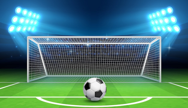 Fondo di campionato di calcio di calcio con la palla e gli obiettivi di sport.
