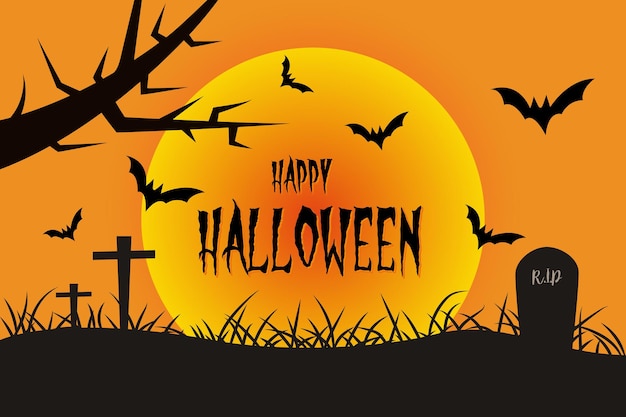 Fondo di concetto di Halloween con cimitero e pipistrelli