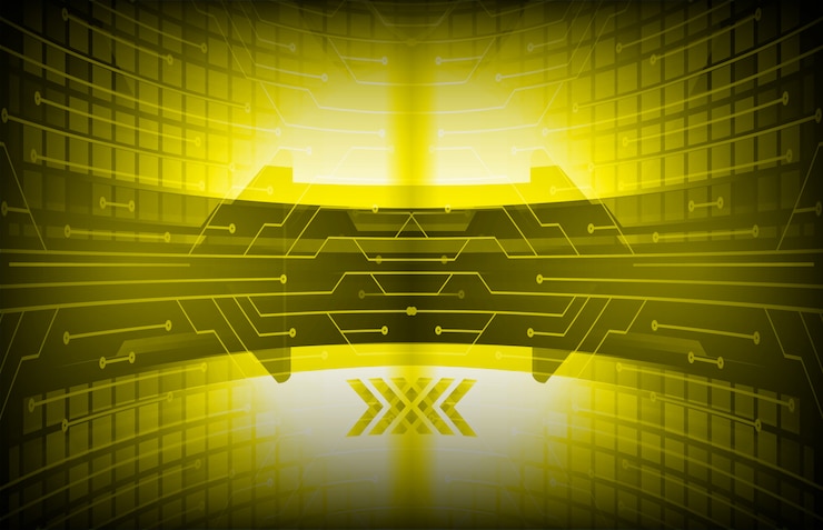 Vettore fondo di concetto di tecnologia del futuro circuito cyber giallo