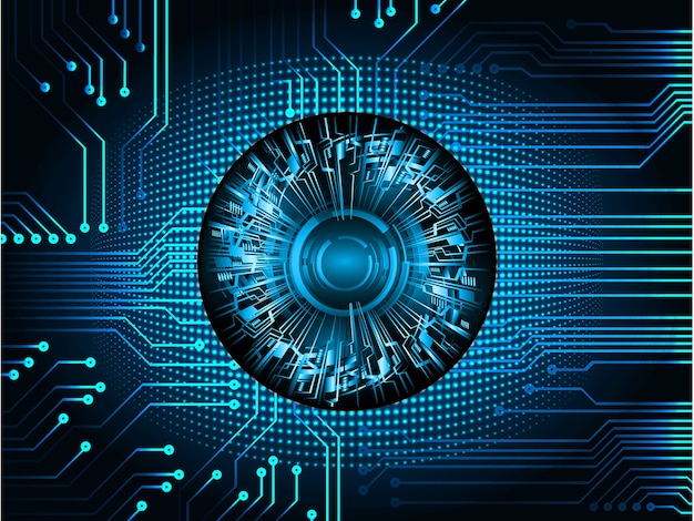 fondo di concetto di tecnologia futura del circuito cyber dell'occhio azzurro