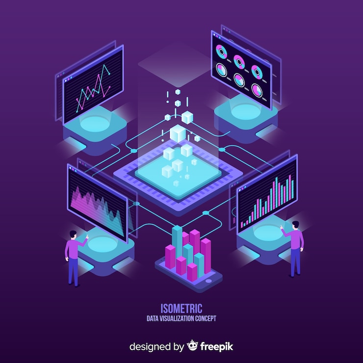 Vettore fondo di concetto di visualizzazione di dati isometrici