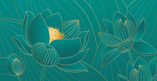 Fondo di fiori lineare dorato vettoriale