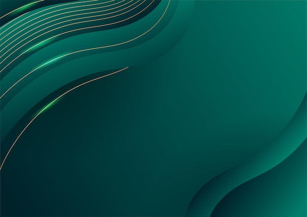 Fondo di lusso verde astratto con la linea dorata su oscurità. Stile realistico del taglio della carta 3d. Illustrazione vettoriale per banner, poster, brochure, sfondo di presentazione e molto altro