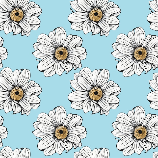 Fondo disegnato a mano del modello del fiore della camomilla