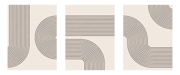 Fondo estetico contemporaneo astratto con linea nera minimale geometrica su beige. Decorazione da parete boho.