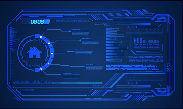 Fondo futuro di concetto di tecnologia del circuito cyber del mondo blu di HUD