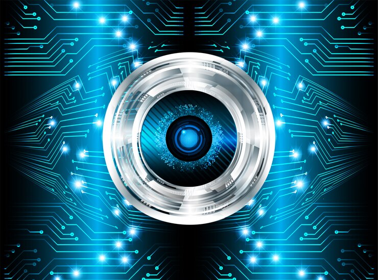 Vettore fondo futuro di concetto di tecnologia del circuito cyber dell'occhio azzurro