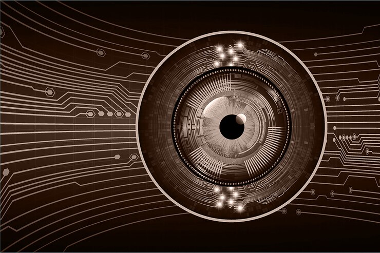Vettore fondo futuro di concetto di tecnologia del circuito cyber dell'occhio nero
