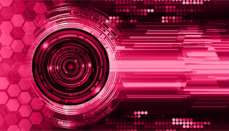 Vettore fondo futuro di concetto di tecnologia del circuito cyber dell'occhio rosa