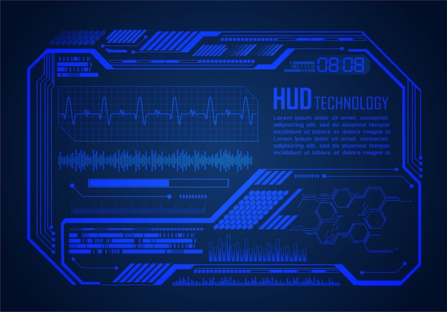 Fondo futuro di concetto di tecnologia del circuito cyber di HUD, monitor di impulso di elettrocardiogramma