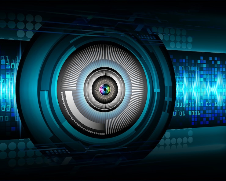 Vettore fondo futuro di tecnologia del circuito cyber della palla dell'occhio azzurro
