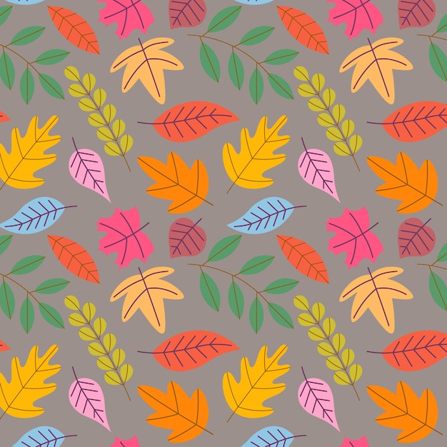 Fondo piatto astratto delle foglie di autunno di tiraggio della mano. Illustrazione vettoriale.