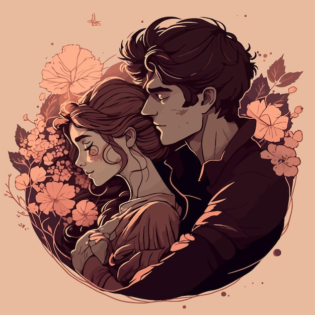 Fondo piatto di san valentino con belle coppie romantiche in stile disney, illustrazione