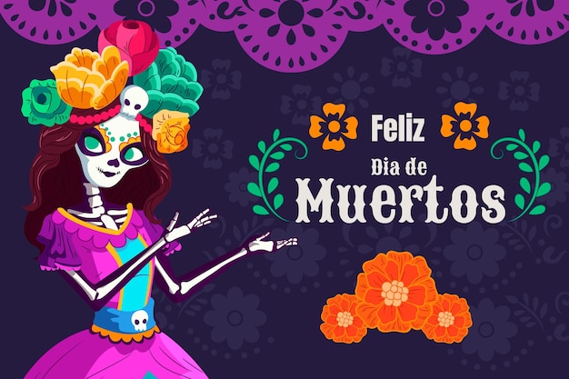 Fondo piatto dia de muertos disegnato a mano