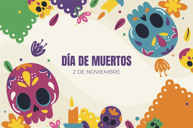 Fondo piatto dia de muertos disegnato a mano