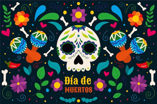 Fondo piatto dia de muertos disegnato a mano