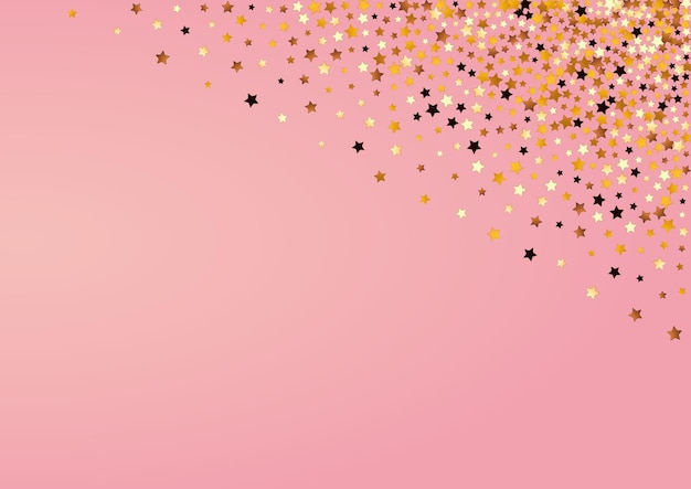 Fondo rosa di vettore dei coriandoli scintillanti. Modello di lustro di luce gialla. Confine glamour stellato. Illustrazione luminosa brillante dell'universo.