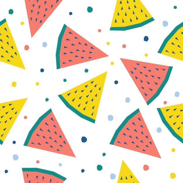 Fondo senza cuciture astratto dell'anguria. Artigianato infantile fatto a mano per biglietti di design, menu bar, carta da parati, album regalo estivo, album di ritagli, carta da regalo per le vacanze, stampa di borse, t-shirt ecc.