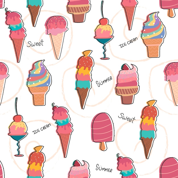 fondo senza cuciture del modello pastello disegnato a mano del gelato