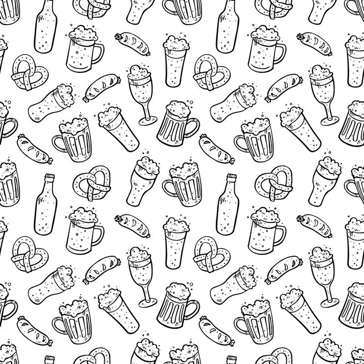 Vettore fondo senza cuciture di birra diversa. illustrazioni disegnate a mano