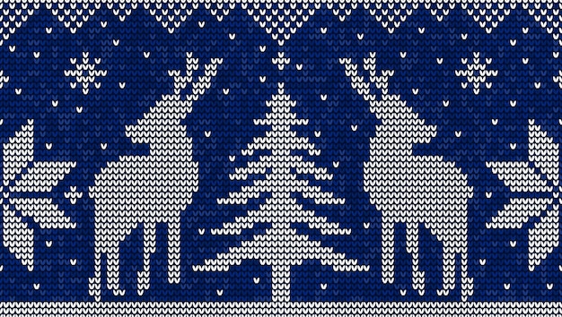 Fondo senza cuciture di Natale con i fiocchi di neve dei cervi e il vettore degli alberi di pino