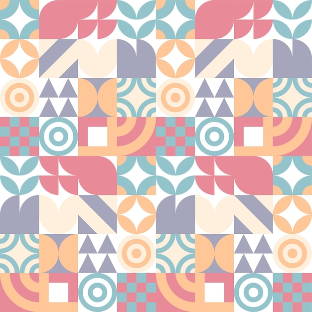 Fondo senza cuciture di vettore dell'estratto di Bauhaus. Motivo geometrico retrò. Mosaico di forme semplici.
