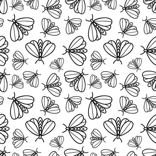 Fondo senza cuciture monocromatico con l'illustrazione di vettore delle farfalle