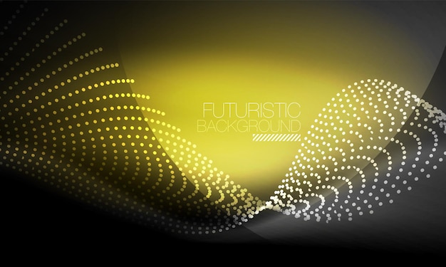 Fondo techno di big data dell'onda di particelle di fumo liscio con elementi fluenti luminosi concetto hitech