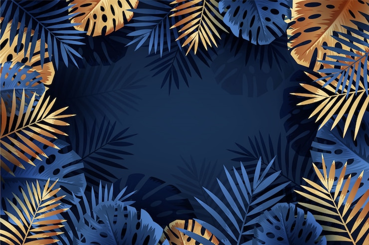 Vettore fondo tropicale blu dorato delle foglie