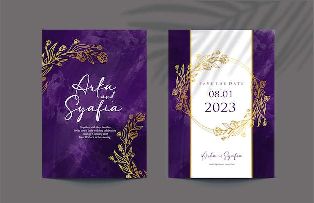 Fondo viola dell'acquerello dell'invito di nozze elegante