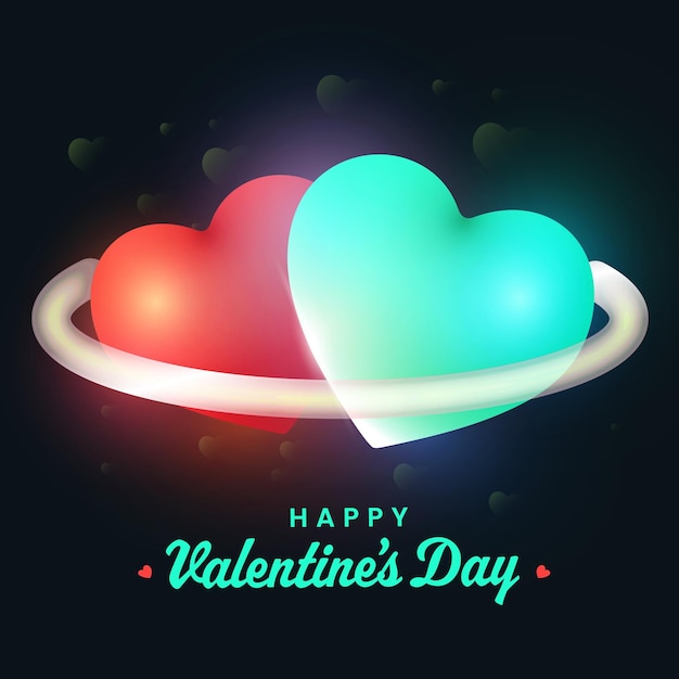 Font di Happy Valentine's Day con cuori di coppia luccicanti su sfondo verde scuro