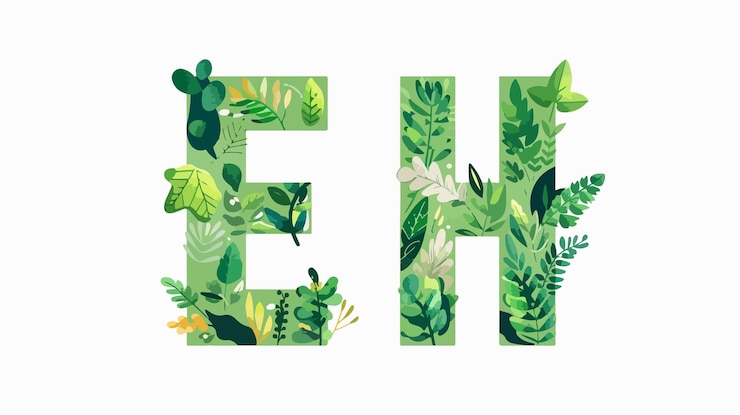 Vettore font in stile piatto creativo realizzato con piante verdi in vaso disegno unico dell'alfabeto