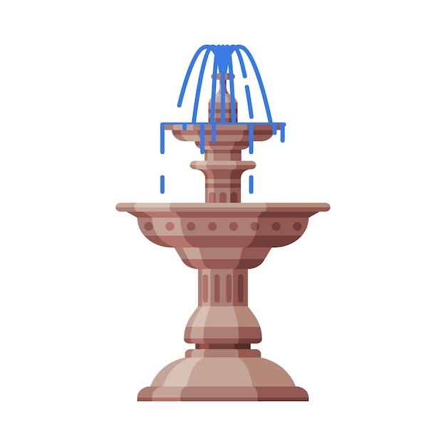 Fontana di marmo d'epoca Elemento di progettazione di infrastrutture urbane Stile piatto Illustrazione vettoriale su sfondo bianco