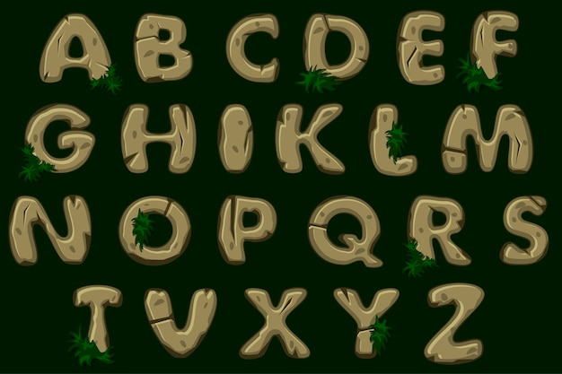 Fonte di alfabeto di pietra marrone del fumetto, ABC.