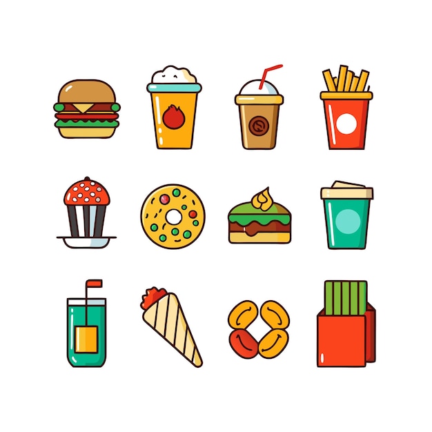 Food and Drink Icon Set Vector Illustration per documenti, siti web e applicazioni mobili