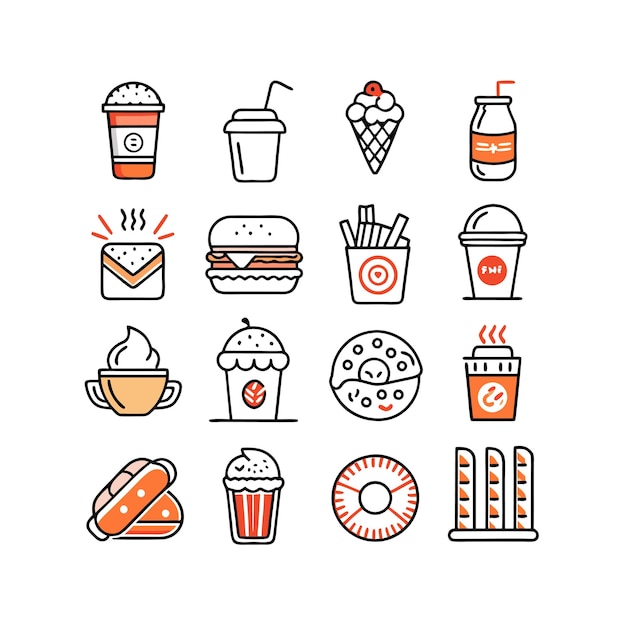 Food and Drink Icon Set Vector Illustration per documenti, siti web e applicazioni mobili