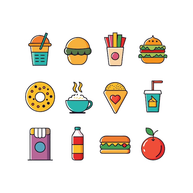 Food and Drink Icon Set Vector Illustration per documenti, siti web e applicazioni mobili