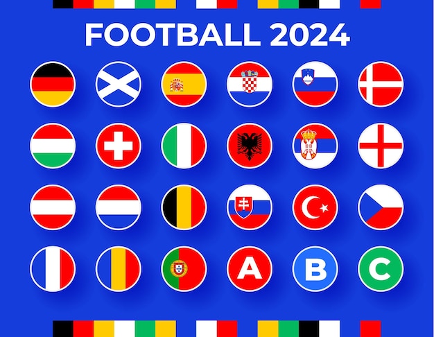 Football 2024 fase finale gruppi tabella del sorteggio finale Campionato d'Europa 2024 squadre bandiera