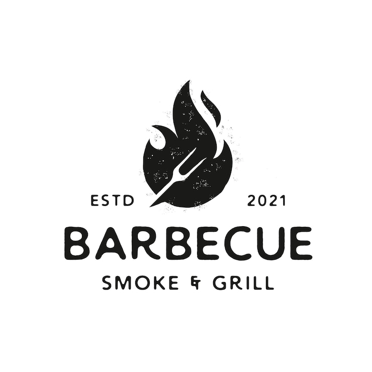 Vettore forcella grill fuoco rustico logo design hipster